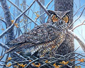Great horned owl oil painting