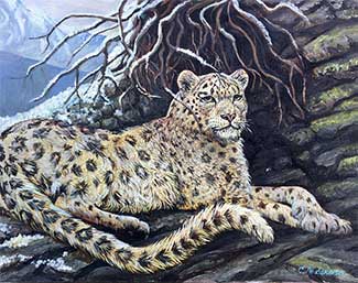 Snow leopard oil painting